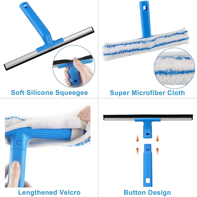 Window Cleaner with Long Handle, Glass Cleaning Tools with Silicone Squeegee & - Image 4
