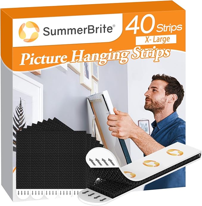 XL Picture Hanging Strips Heavy Duty, 40 Strips Damage Free Removal Picture by Summerbrite
