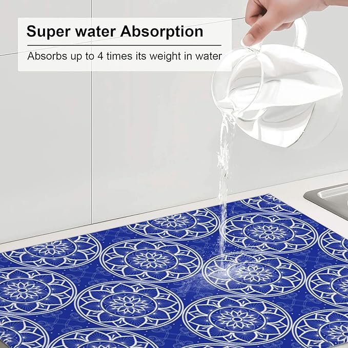 Chinoiserie Blue White Porcelain Dish Drying Mats - Image 5