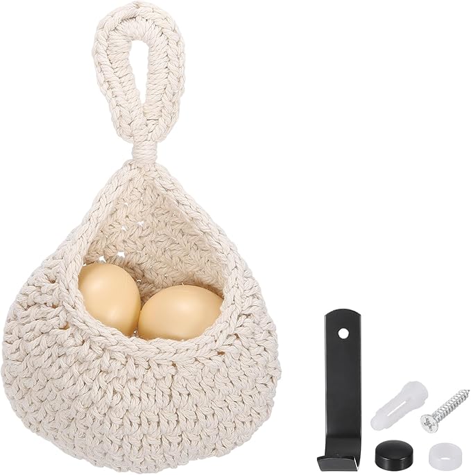 uxcell Hanging Fruit Baskets for Kitchen, Hand-Woven Wall Hanging Storage Jute by uxcell