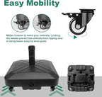 Patio Umbrella Base Heavy Duty with Wheels Square Market Stand for Outdoor 4 Locks 2 Knobs 125lb Capacity, Black - Image 3