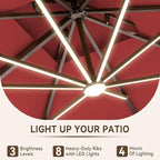 10 X 13 FT Cantilever Outdoor Patio Umbrella with Led Lights Large Heavy Duty 360° Rotation Double Top Offset Rectangular Umbrellas for Backyard Garden Pool Outside Deck, Red - Image 4
