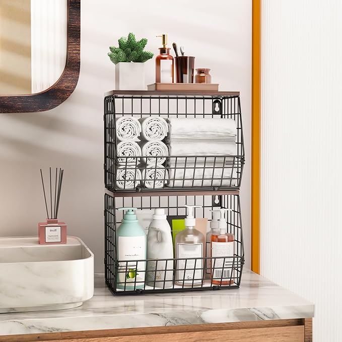 2 Tier Fruit Bowl Fruit Basket for Kitchen Counter Stackable Wall Mounted - Image 5
