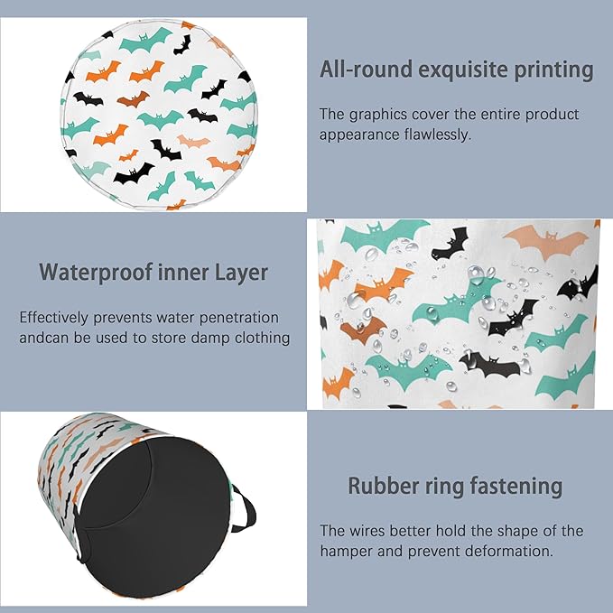 Colorful Bats Laundry Basket, Halloween Foldable - Image 5