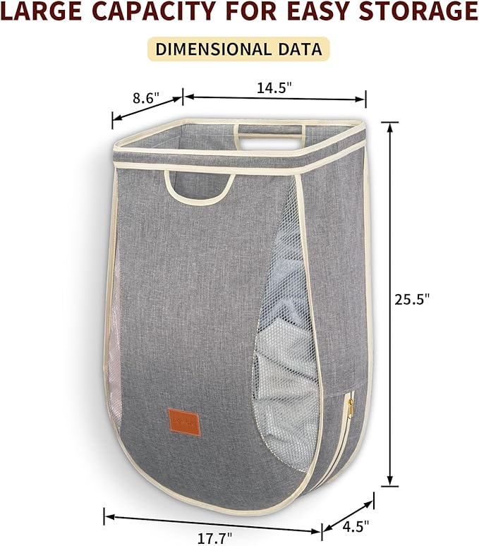 Ligereza Large Capacity Hanging Laundry Hamper Bag, Portable Over The Door - Image 2