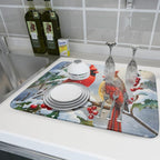 Winter Cardinal Birds Dish Drying Mat, Holly Berry Branches Dish Drying Mat - Image 6
