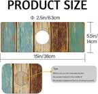 MCALK Wood Pattern Teal Kitchen Sink Faucet Mat Splash Guard, Absorbent - Image 5