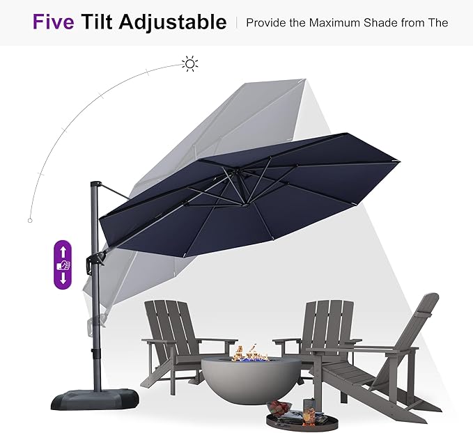 PURPLE LEAF 11 Feet Patio Umbrella with Base and Cover Round Outdoor Cantilever Umbrella Aluminum Offset Umbrella with 360-degree Rotation for Garden Deck Pool Patio Navy Blue - Image 7