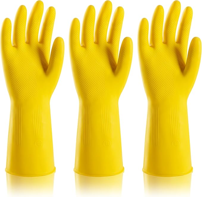3 Pairs Rubber Dishwashing Gloves, Reusable Household Cleaning Gloves by MNOPQ