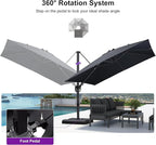 PURPLE LEAF 9.8' X 9.8' Tilting Patio Umbrella with Base Outdoor Cantilever Swivel Square Umbrella with Tilt Aluminum Offset Umbrella with 360-degree Rotation for Garden Deck Pool Patio Grey - Image 7