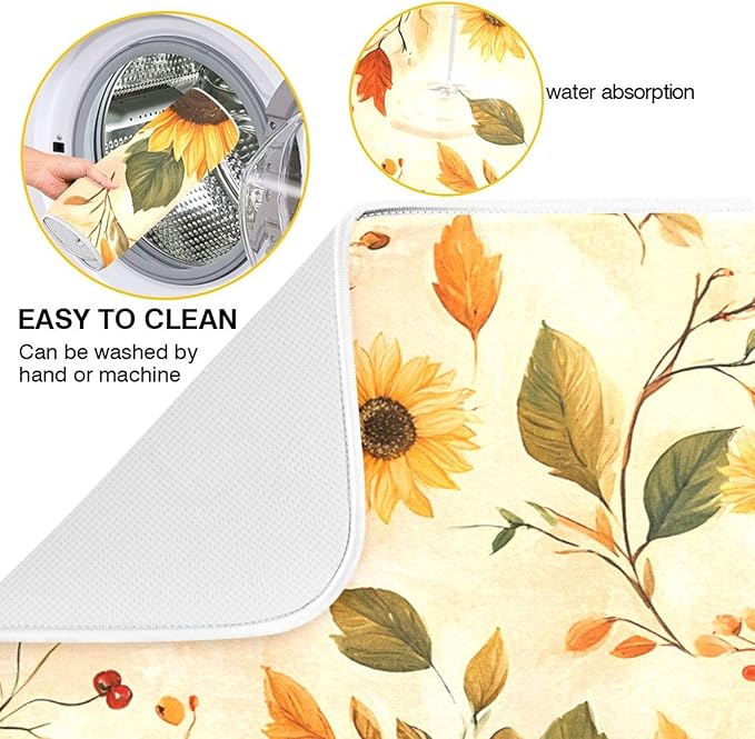 Watercolor Sunflowers Autumn Leaves Dish Drying Mat - Image 2