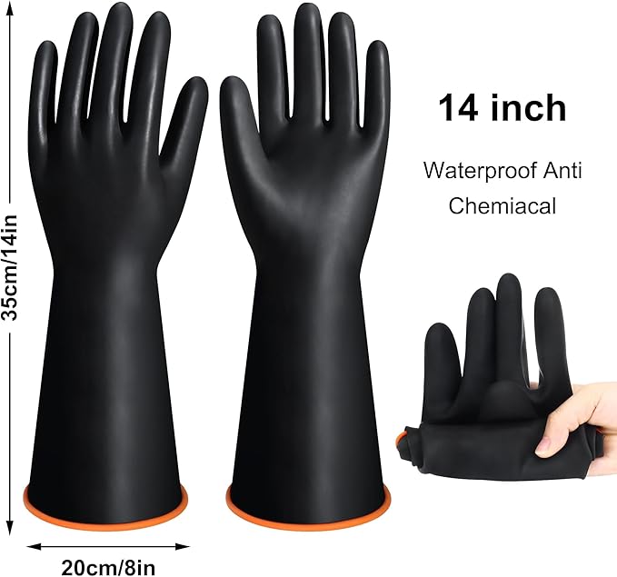 14" XL Size Latex Chemical Resistant Gloves, Reusable Heavy Duty Long Rubber - Image 2
