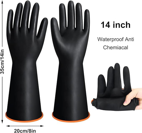 14" XL Size Latex Chemical Resistant Gloves, Reusable Heavy Duty Long Rubber - Image 2