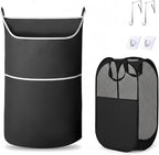 2-in-1 hanging laundry hamper Bag + Pop-up mesh laundry basket, XL Over the by Unknown
