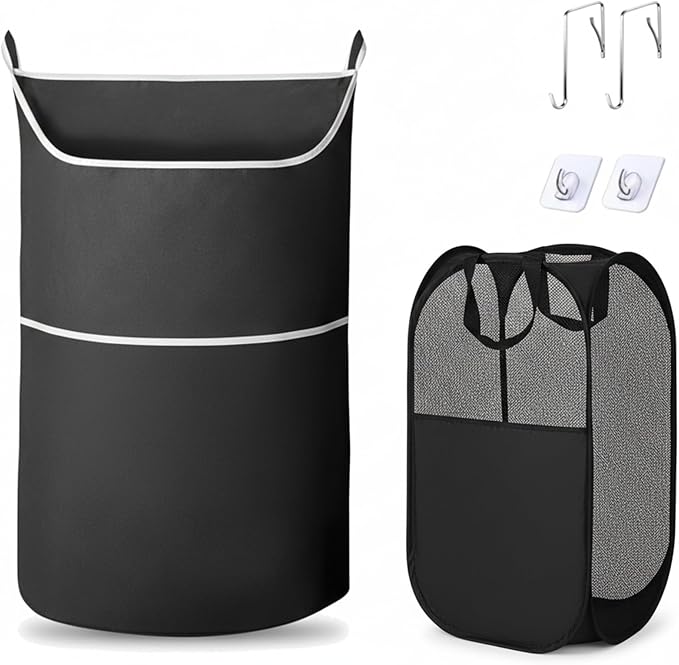 2-in-1 hanging laundry hamper Bag + Pop-up mesh laundry basket, XL Over the by Unknown
