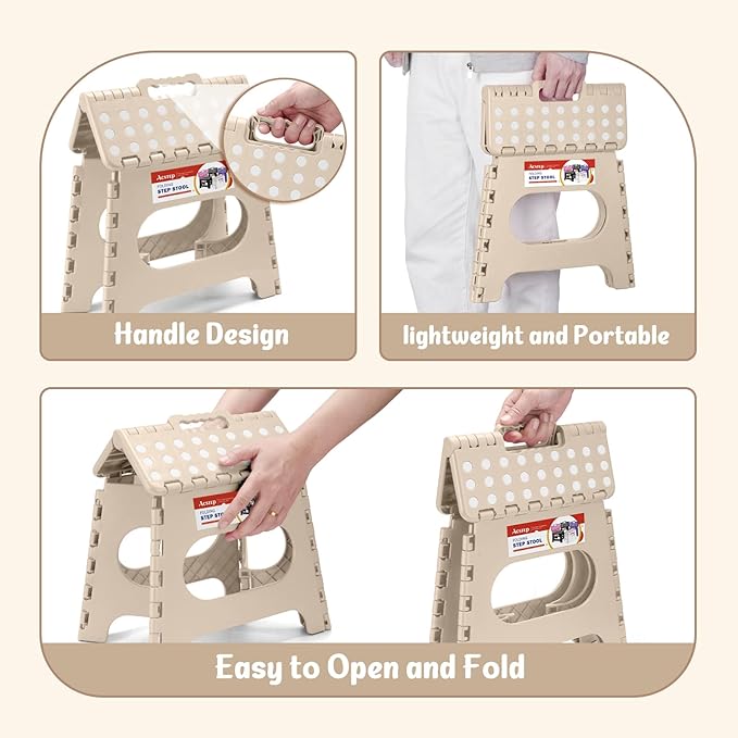 ACSTEP Folding Step Stool 11 Inch, Sturdy Plastic Foldable Step Stool for Kids & Adults, Non Slip Lightweight Collapsible Foot Stools Holds 300 lbs, Ideal for Kitchen, Bathroom, Outdoor, Khaki - Image 7