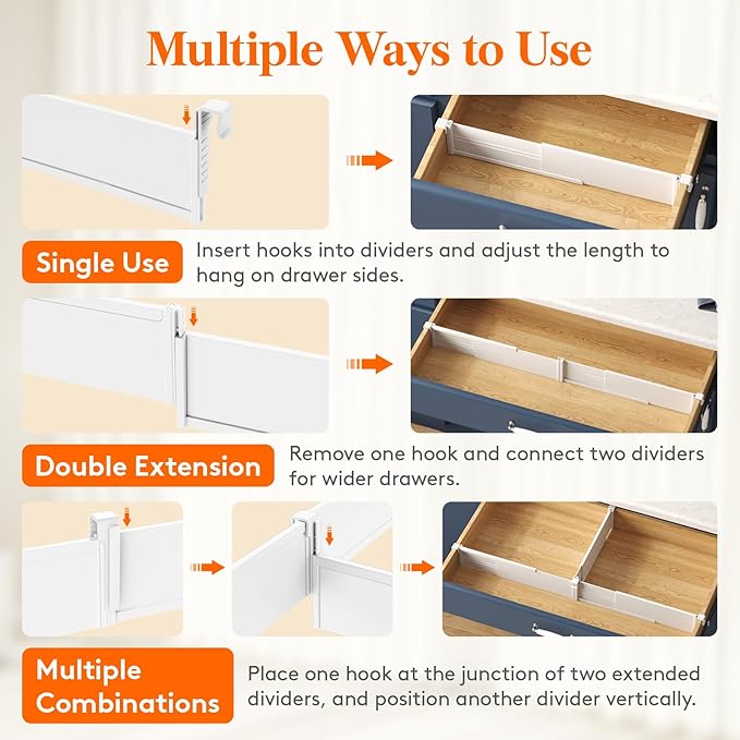 Lifewit 3.1" High 6 Pack Hanging Kitchen Drawer Dividers, 26-42cm/10-17 - Image 4