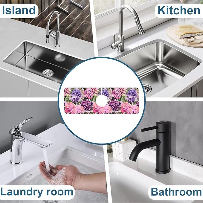 Colorful Hydrangea Sink Splash Guard Faucet Mat Purple Pink Hydrangea Super - Image 7