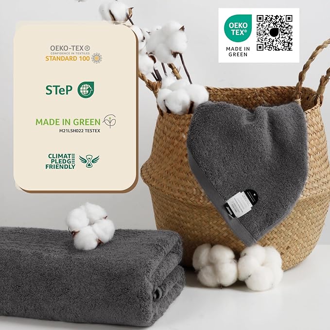 SEMAXE Grey Bath Towels Set of 4, 100% Cotton Luxury Bathroom Towels, and - Image 3