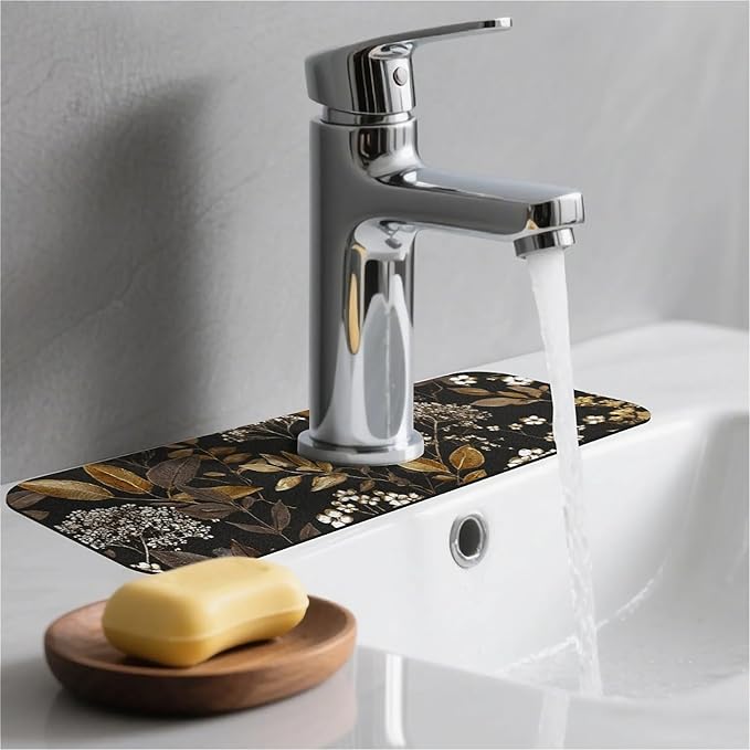 Kitchen Sink Splash Guard，small-flowers and leaves- Faucet Mat Sink - Image 2