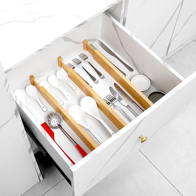 Bamboo Drawer Dividers 4 Pack, 16.4"-21.5" Expandable Drawer Organizer - Image 5