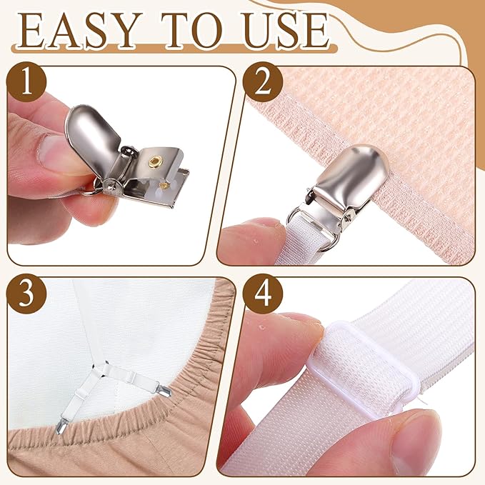 16 Pcs Bed Sheet Straps Sets-2 Style Adjustable Bed Sheet Fasteners Holders - Image 4