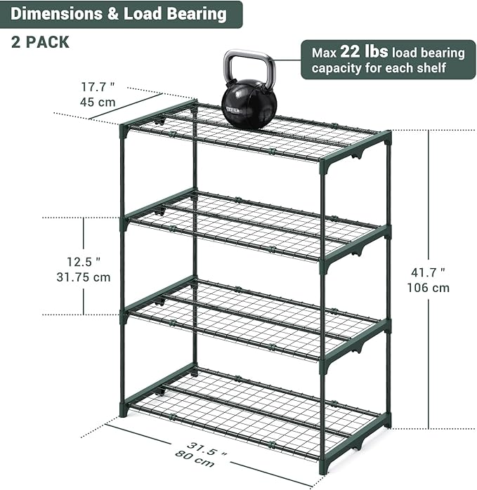Ohuhu Plant Greenhouse Shelves 4 Tier 2 Pack Extra-Wide Stable Green House Shelving for Outdoor, 31x18x42 Inch Portable Rustproof Metal Shelf Plant Stand Rack Greenhouse Accessories - Image 3