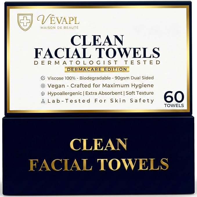 VÊVAPL® - VEVAPL Clean Facial Towels XL – 60 Towels | 100% Viscose, Disposable by V%C3%8AVAPL