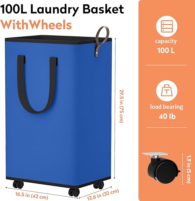 Laundry Basket with Wheels, Collapsible Laundry Baskets, Laundry Hamper with - Image 2