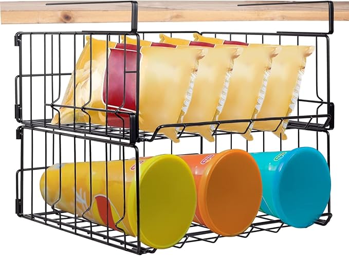 Hanging Under Shelf Storage Basket, 2 Pack Foldable Under Cabinet Metal Desk by Davi+Collection