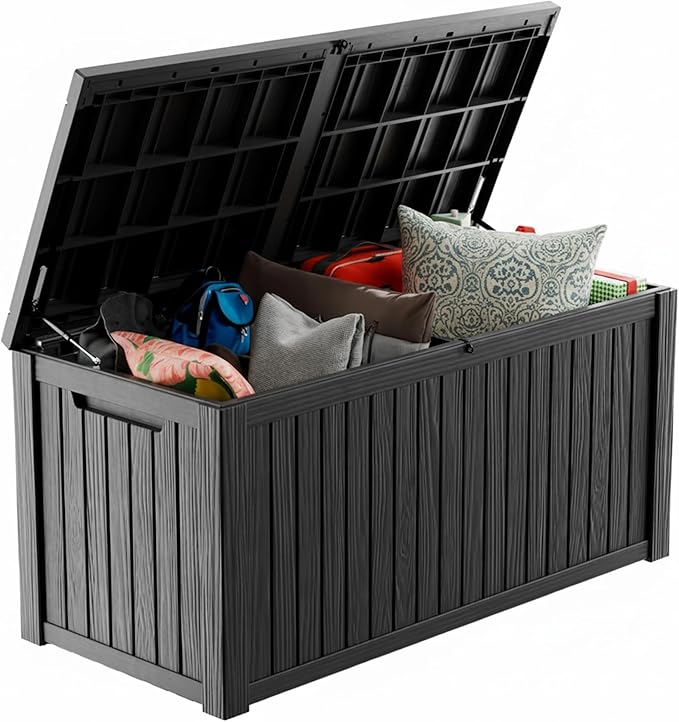 200 Gallon Waterproof Outdoor Storage Box,Resin Deck Box,Lockable Outside Storage Box Container for Patio Furniure,Garden,Tools (200 Gallon,Black) by MAIUSCOLI