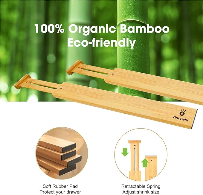 ANTOWIN Bamboo Drawer Dividers Organizers, Drawer Separators Splitter, 13-17 - Image 2
