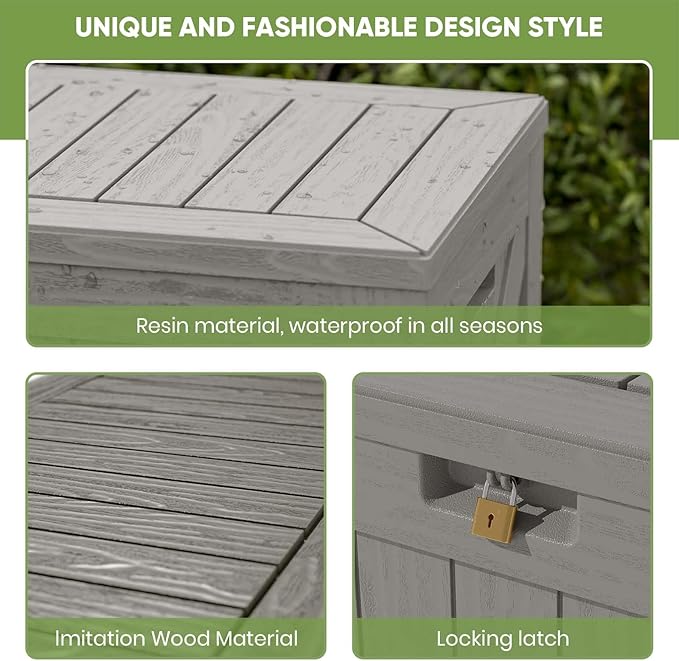 Patiowell 120 Gallon Large Deck Box, Outdoor Lockable Storage Box for Gardening Tools, Waterproof Deck Box for Patio Furniture, Light Brown - Image 5