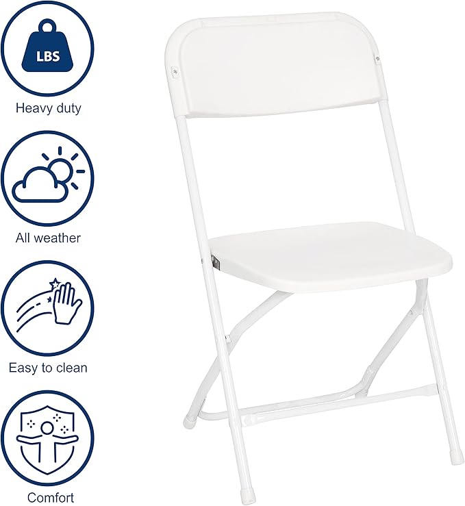 Flash Furniture Hercules Series Big & Tall Stackable Plastic Folding Chairs, Extra Wide Commercial Event Seats, Set of 4, White - Image 7