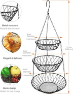 3 Tier Hanging Basket with Sturdy Metal Chain Hanging Hooks Fruit and Vegetable - Image 5