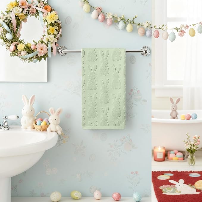 Artoid Mode 1 Pc Light Green 3D Rabbit Jacquard Easter Hand Towels - Image 2