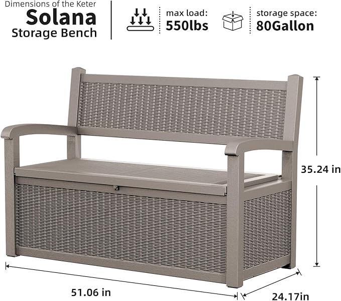 DRATO 75 Gallon Storage Bench Deck Box Outdoor Indoor,Lockable Durable All-Weather Seating with Hidden Storage,Deck Storage for Garden, Pool, Patio,Gray - Image 2