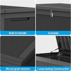 ROJIK Outdoor Storage Housing Deck Box - Waterproof Patio Furniture, Garden Tools, Cushions, Pool Accessories Storage Bench with Lockable Lid and Side Handles (Black, 315 Gal) - Image 5