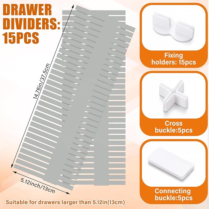 Blosssound 15 Pcs 5.12 Tall Drawer Divider Adjustable Drawer Organizer DIY - Image 2