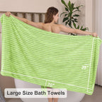 4 Pcs Grass Green Cabana Stripe Large Bath Towels 35"x70" Oversized Bath Sheet - Image 4