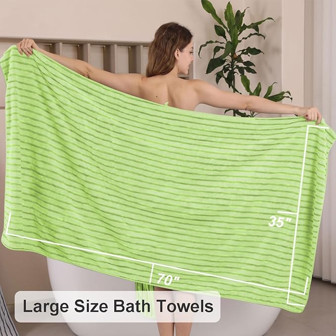 8 Pcs Grass Green Cabana Stripe Large Bath Towel Set - Image 4