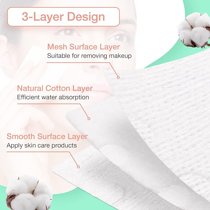 444PCS Square Cotton Pads for Face, Ultra Soft & Lint-Free & Textured, Facial - Image 4