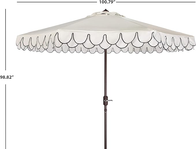 SAFAVIEH 9ft Outdoor Patio Umbrella, Round, Valance, Ivory & Black Trim, Auto Crank Tilt, UV Resistant for Deck, Backyard, Poolside (PAT8006E) - Image 3