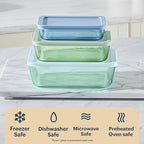 Pyrex Colors Tinted Glass Rectangle Food Storage Container Set, Snug Fit - Image 5