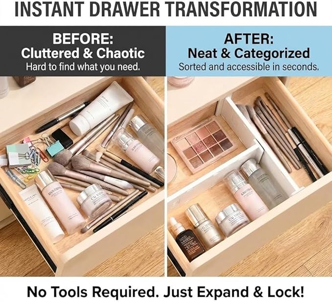 6-Pack Adjustable Drawer Dividers, 3.1" High Expandable Organizers - Image 6