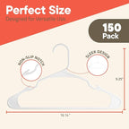 White Plastic Hangers 150 Pack– Heavy-Duty Plastic Hangers Slim and Space-Saving - Image 2