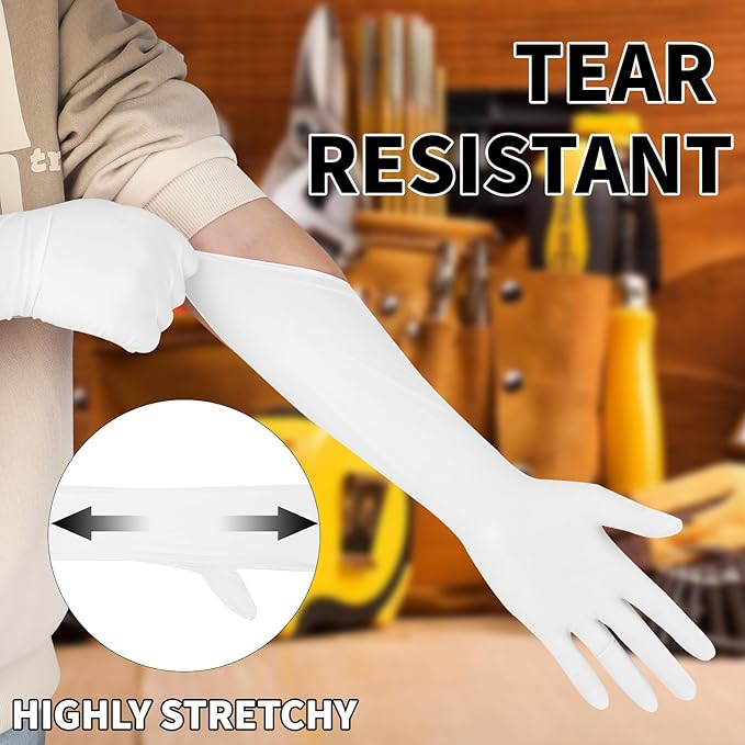 Long Sleeves Durable Disposable Nitrile White Gloves 15inches, Household - Image 3