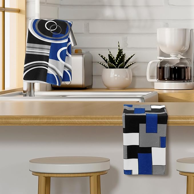 Boyiee Set of 6 Black Gray Blue Kitchen Towels Modern Geometric Dish Hand - Image 2