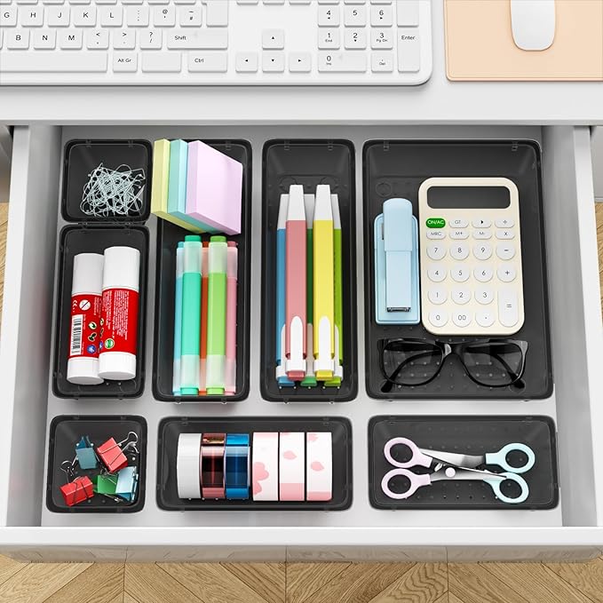 12-Piece Drawer Organizer Set, 4 Sizes Versatile Plastic Vanity Organizer - Image 5