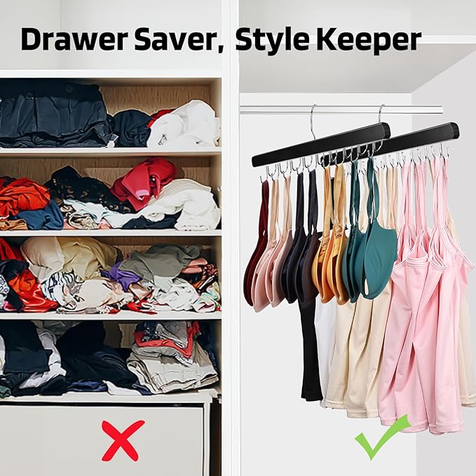 2 Pack Bra Hanger for Closet Organizer, Premium Wooden Tank Top Hangers - Image 3